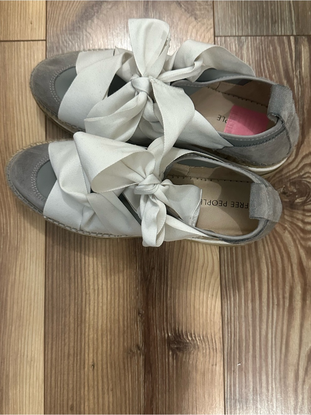 Free People Gray and White Ribbon Espadrille Sneakers